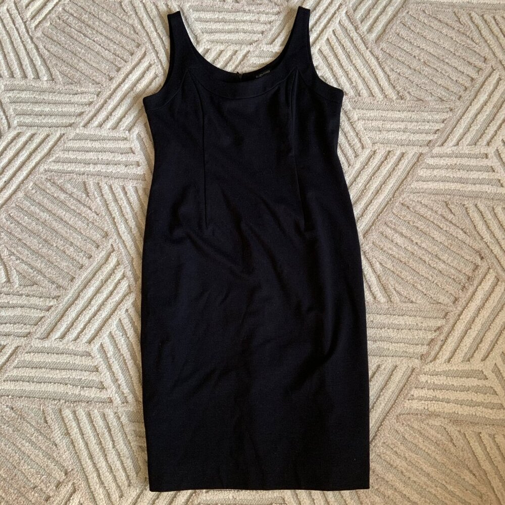Eileen Fisher Black Ponte Viscose Sleeveless Lined Sheath Midi Knit Dress Size M